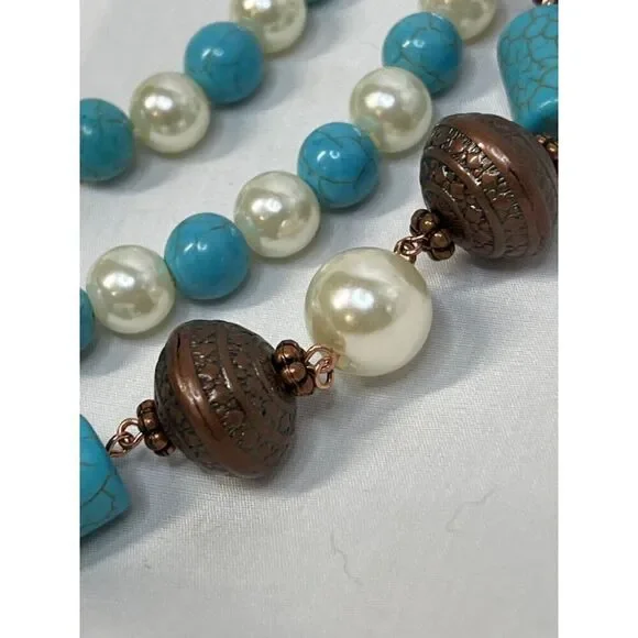 SOUTHWEST TURQUOISE PEARL FANCY Western Rodeo Cowgirl Fashion Necklace Set New - Picture 5 of 16